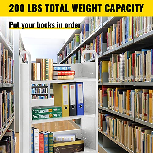Vevor Book Cart, 200Lbs Library Cart, 30X14X49 Inch Rolling Book Cart Single Sided L-Shaped Flat Shelves With 4 Inch Lockable Wheels, For Home Shelves Office And School Book Truck In White #TOP1