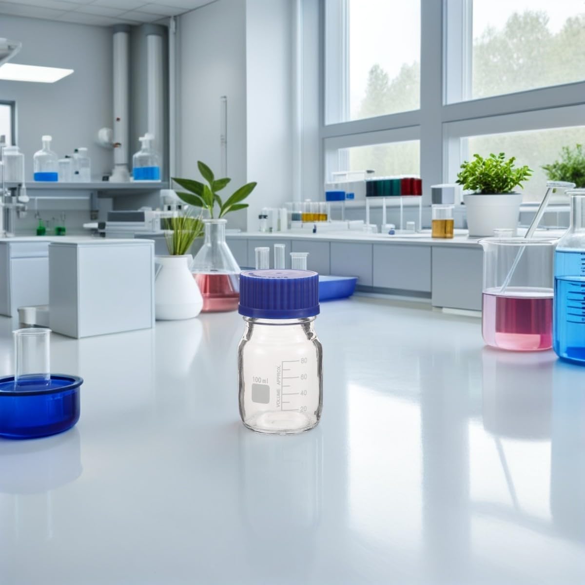 OUNONA 2pcs Glass Reagent Bottles with Screw Cap, 3.4oz 100ml High Borosilicate Lab Bottles with Leakproof Lids for Laboratory Storage and Sample Collection
