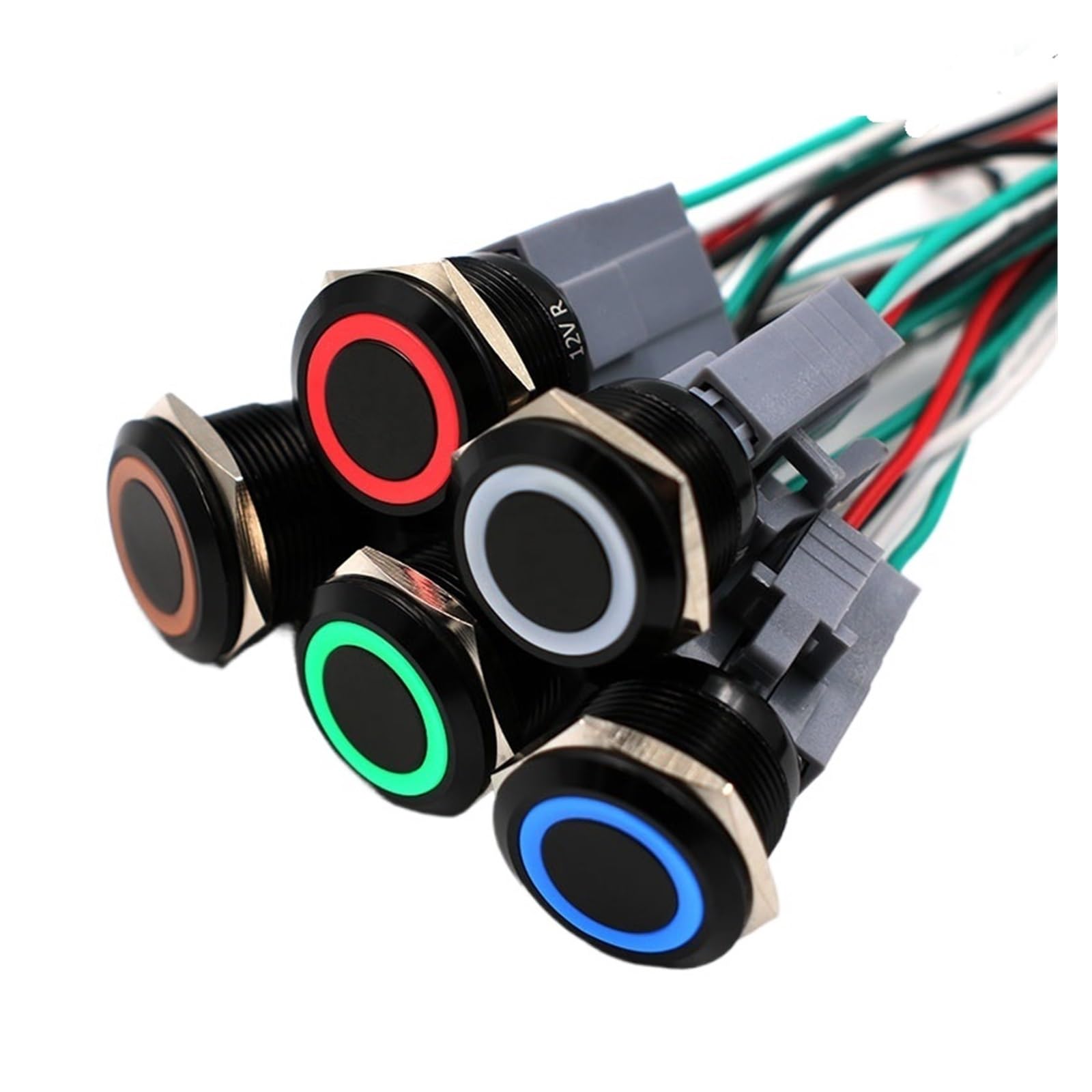 Bouton poussoir étanche 22mm résistant aux projections eau LED 12V - 7