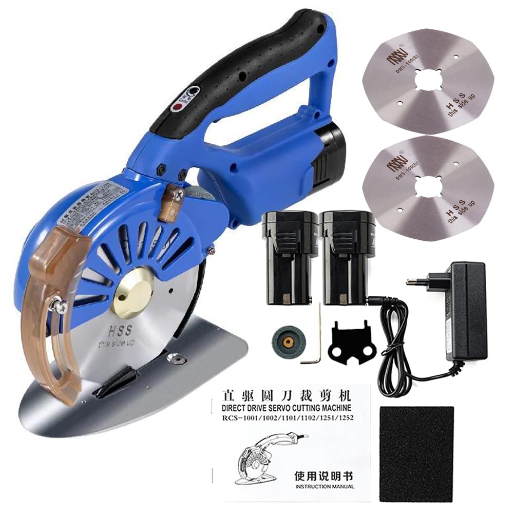 Cortador eléctrico giratorio de tela con 2 cuchillas y 2 baterías, 5 ajustes de velocidad, potente servomotor para un corte eficiente de tela
