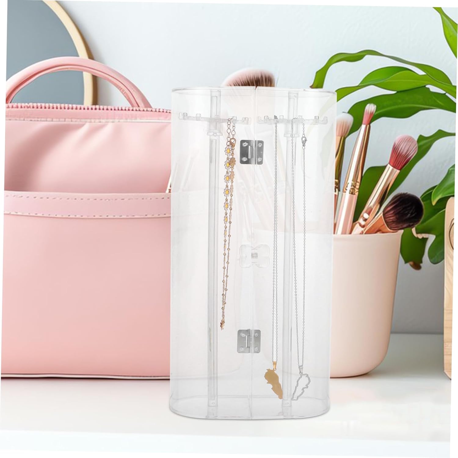 Cabilock Rotating Jewelry Organizer Box Necklace Holder for Long Necklaces and Bracelets Small Jewelry Stand Multi-Function Design for Travel and Home Use