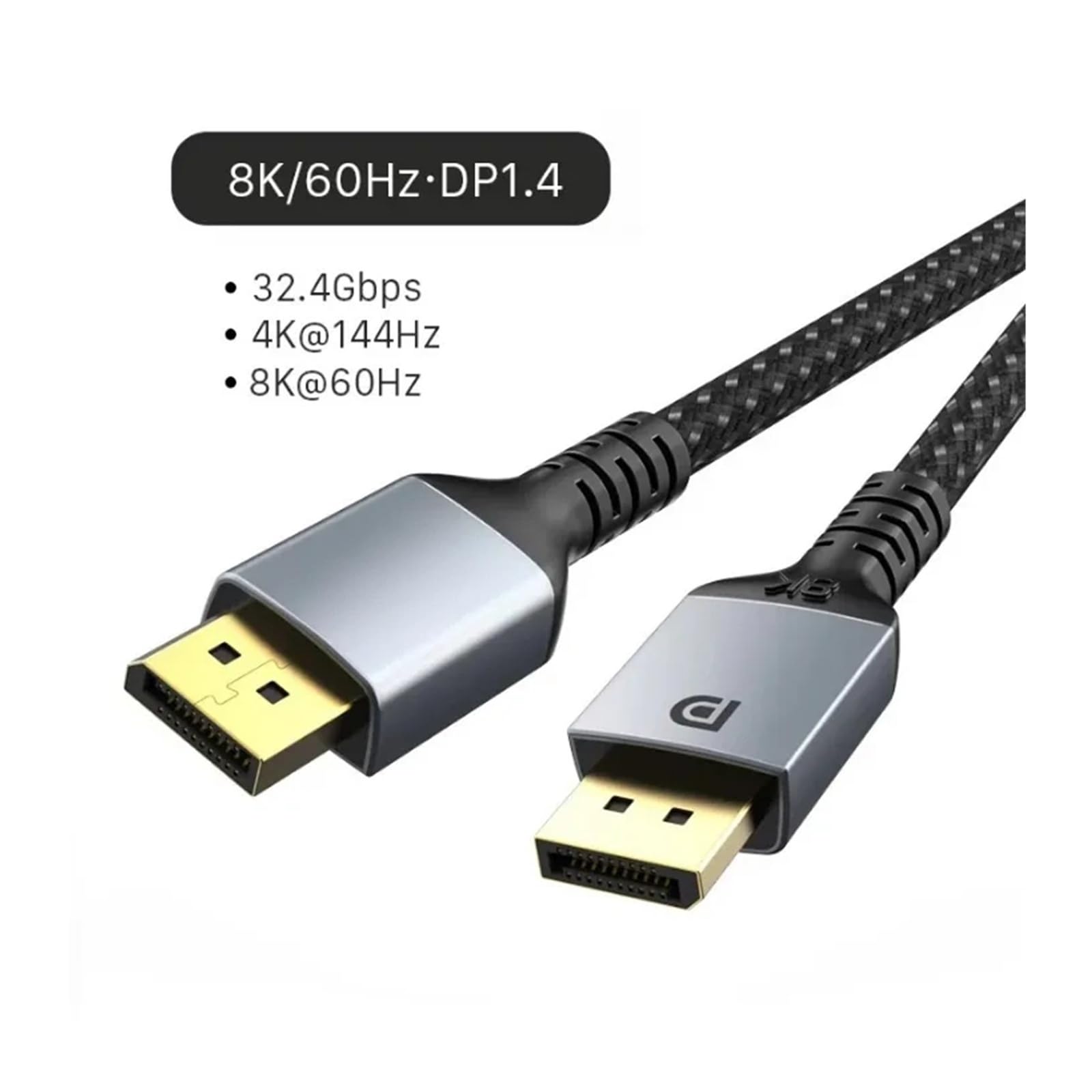 Cable DisplayPort 2.1 (16K@60Hz/8K@120Hz/4K@240Hz, 80Gbps) - Compatible Con HDTV/Proyector/PC, For Pantalla Ultra-HD(8K DP 1.4,2m)