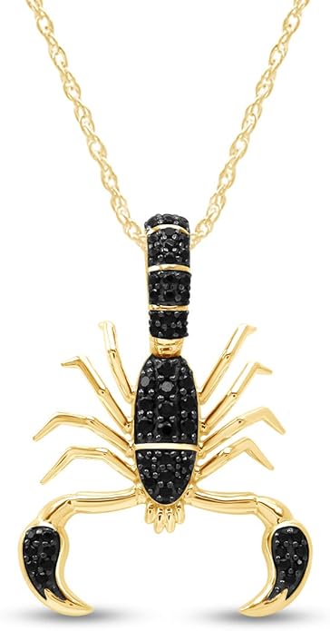 AFFY Halloween Jewelry - Scorpion Pendant Necklace with Round Cut Black Cubic Zirconia, 14k Gold Over Sterling Silver, 18-Inch Gift For Her