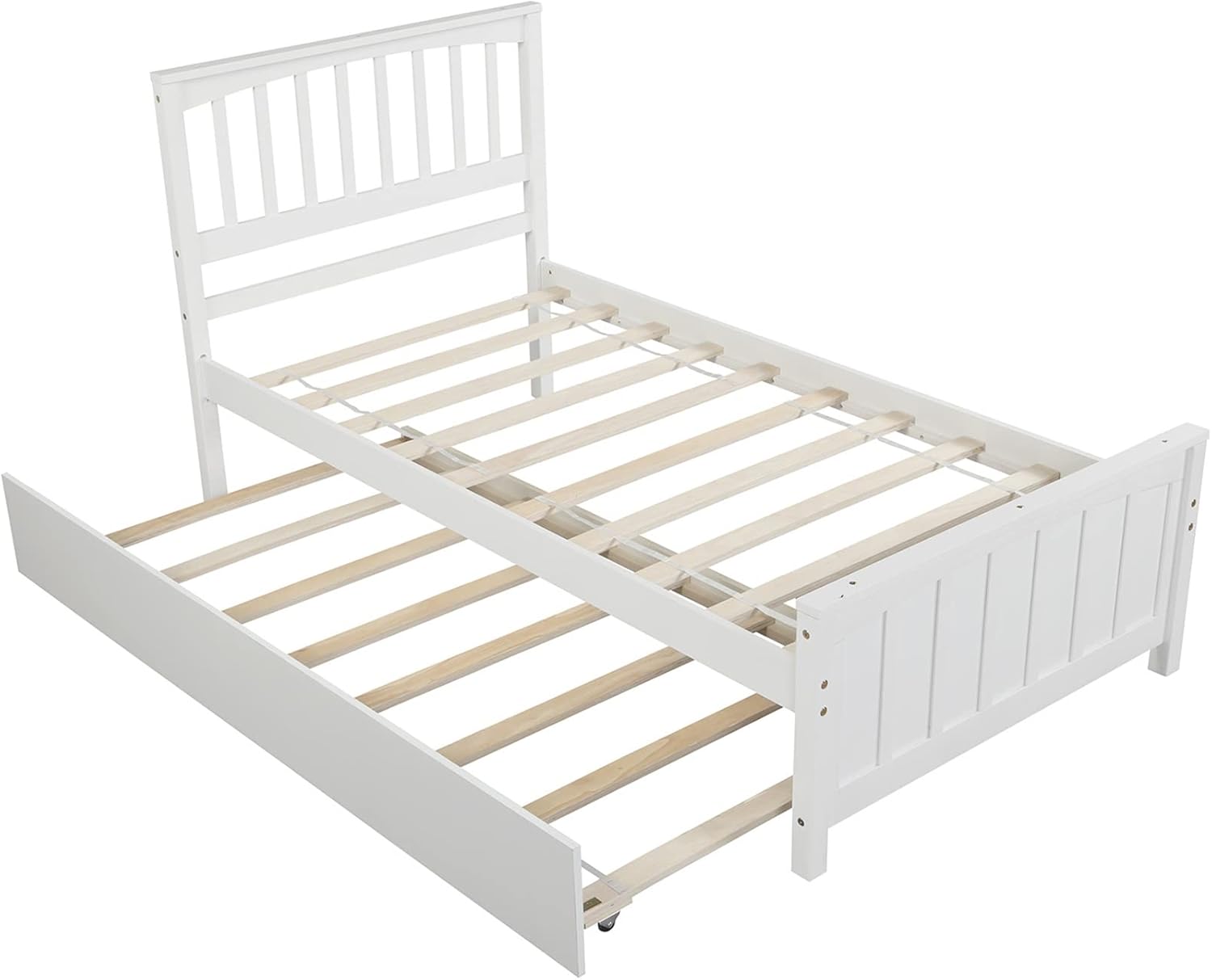 Bellemave Twin Bed with Trundle Wooden Platform Frame Headboard Solid Wood Captain Beds for Boys Girls Kids Teens, No Box Spring Needed, White Twin+Trundle