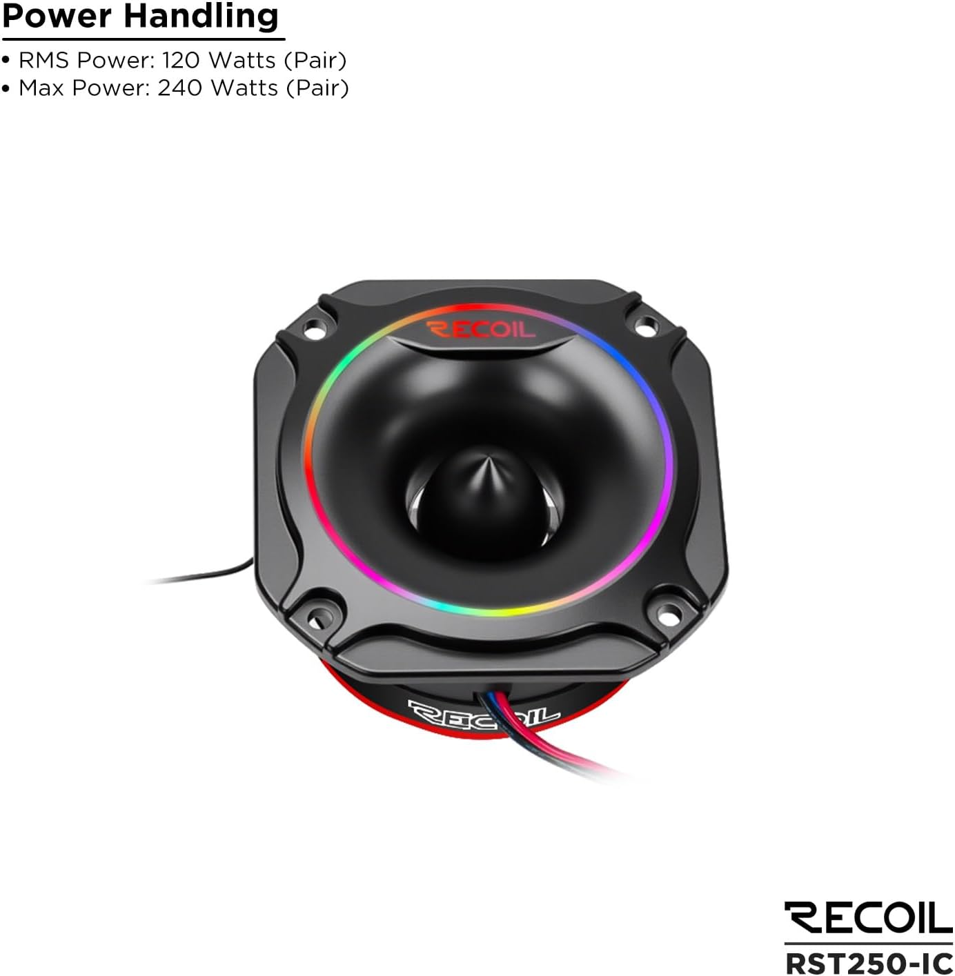 RECOIL RST250-IC Super Tweeter Speaker Audio Car Sound System | Built-In dream color chasing LED 60W Max Pair