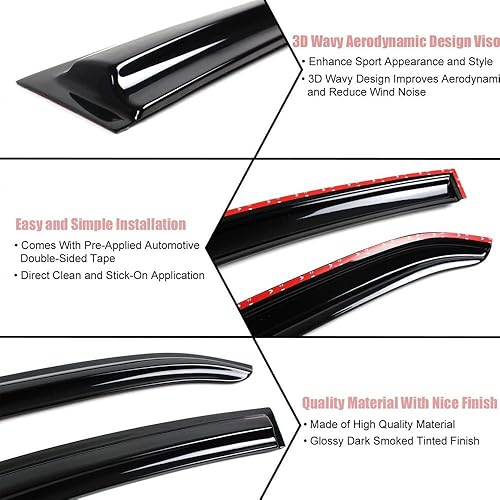 Miniatura 6 de Deflector de ventana compatible con Ni.ssan Altima Coupe 2008-2013, viseras de ventana de 2 puertas, protectores de lluvia, juego de 2 piezas, color