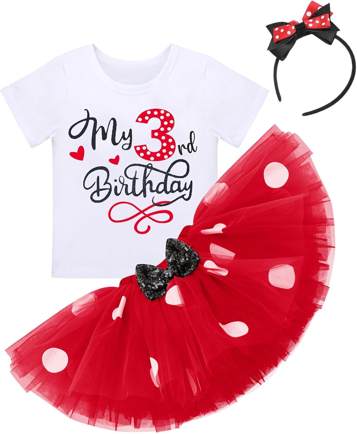 IBTOM CASTLE Baby Girls One 1st 2nd 3rd Birthday Outfit Polka Dots Romper Tutu Dress Headband Princess Skirt Set Photo Shoot