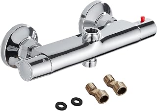 Thermostatic Shower Mixer Bar Mixer Valve Anti Scald Tap Constant Temperature 38°C with Outlet Top 3/4" and Bottom 1/2" Mixer Wall Mounted