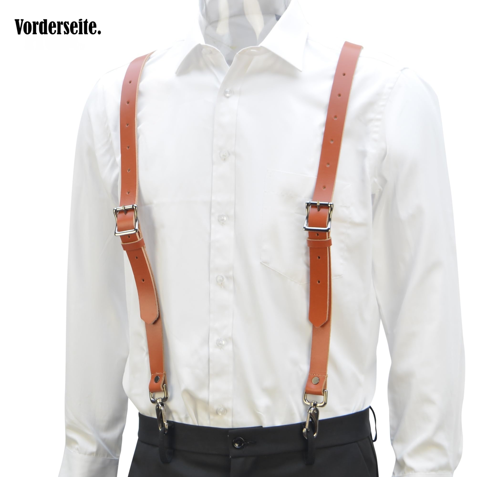 WELKINLAND Hosenträger aus Büffelleder, robuste Arbeits-Hosenträger für Herren, braunes Leder mit Haken, Braun, Adjustable Fit Upto 6.4' Body