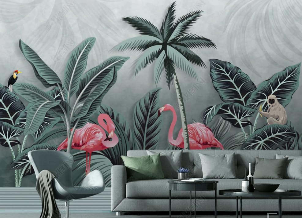 Papier Peint Intissé Flamants Roses Éveillez vos Murs avec la Douceur de la Forêt Tropicale