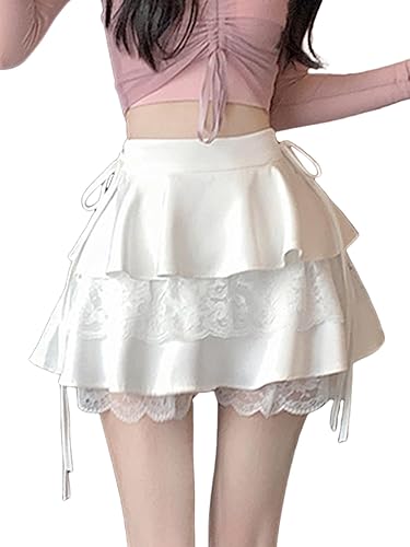 希少サイズ SSデサントインナーパンツ付き　フリルスカート　ホワイト Amazon.co.jp: [syvent] フリル ミニ スカート インナーパンツ