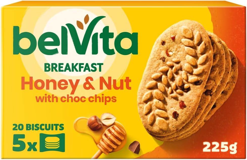 Belvita Honey & Nut with Chocolate Chips Cereal Snack Bars with 5 Wholegrains, Multipack 225 g (5 x 45 g)