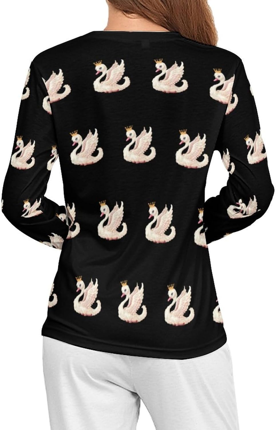 Cute Swan Princess Women's Pajama Top Sleepwear Pajamas Sleep T-Shirt Long Sleeve Shirt Crewneck Tee