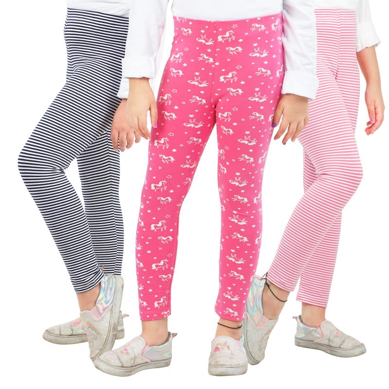 Image of Real Basics Girls Cotton Printed Non-Transparent Regular Fit Ankle Length Leggings (3 Leggings Set)