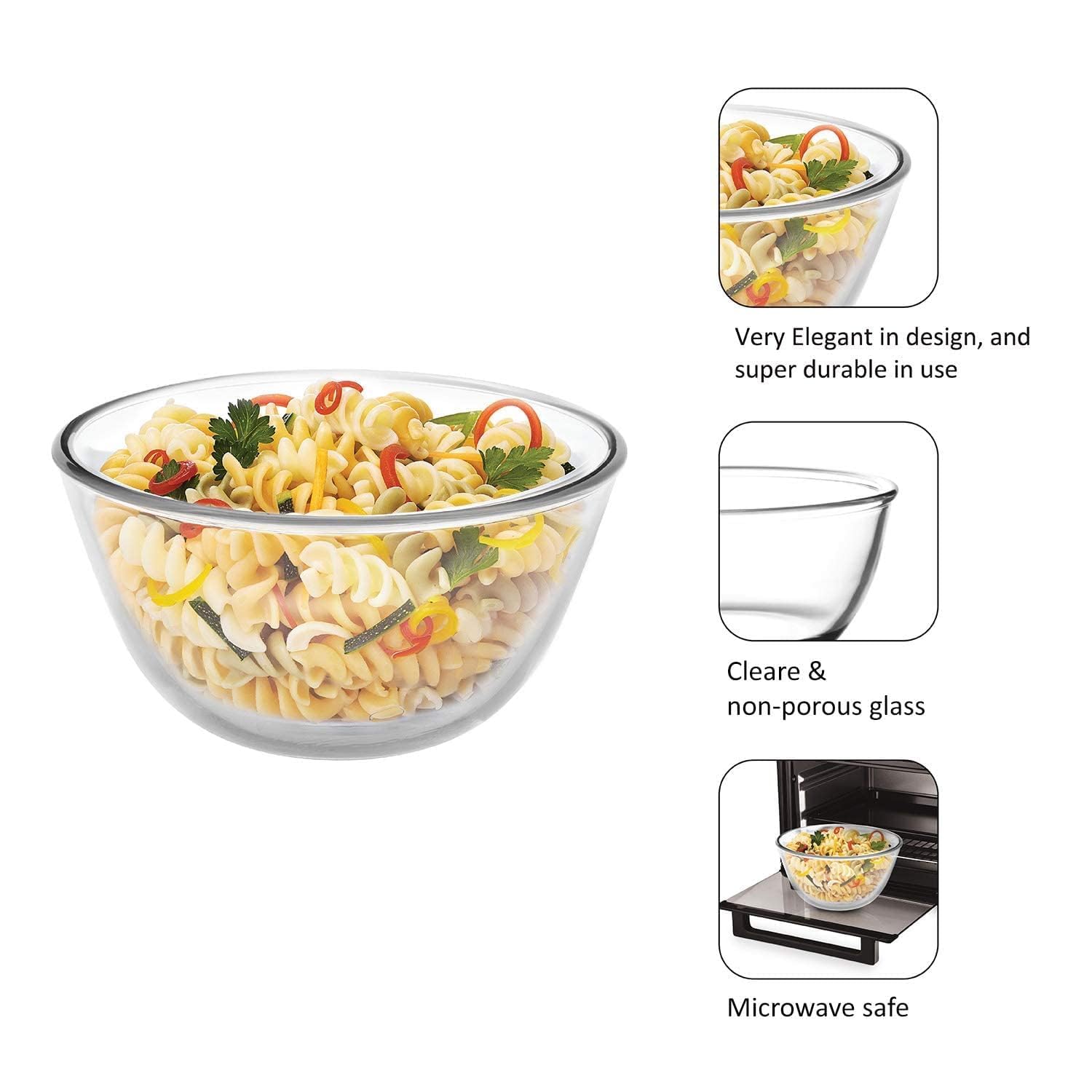 Femora Glass Mixing Bowl - 3600ml, Oven & Microwave Safe -5
