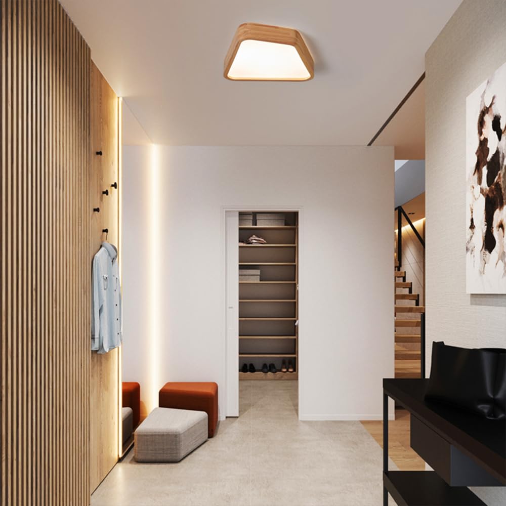 Sufitowa Led, Półpłaska, Sufitowa, Drewniana Sufitowa Do Sypialni Z Akrylowym Kloszem, Nowoczesne Minimalistyczne Lampy Sufitowe Do Kuchni, Korytarza I Pralni/35 Cm