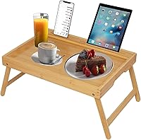 Artmeer Bamboo Bed Tray Table with Handles, Folding Legs & Media Slot - Breakfast in Bed, Laptop Desk, TV Tray, Serving Platter (Medium)