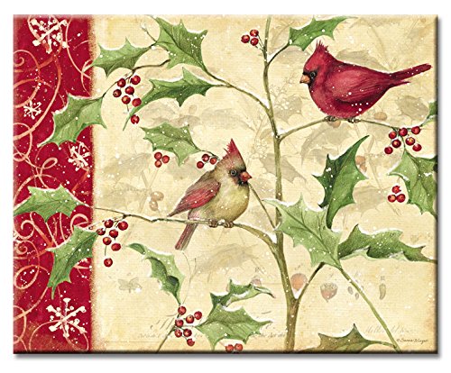 CounterArt Cardinals and Holly Glass Cutting Board, 15 x 12 Inches