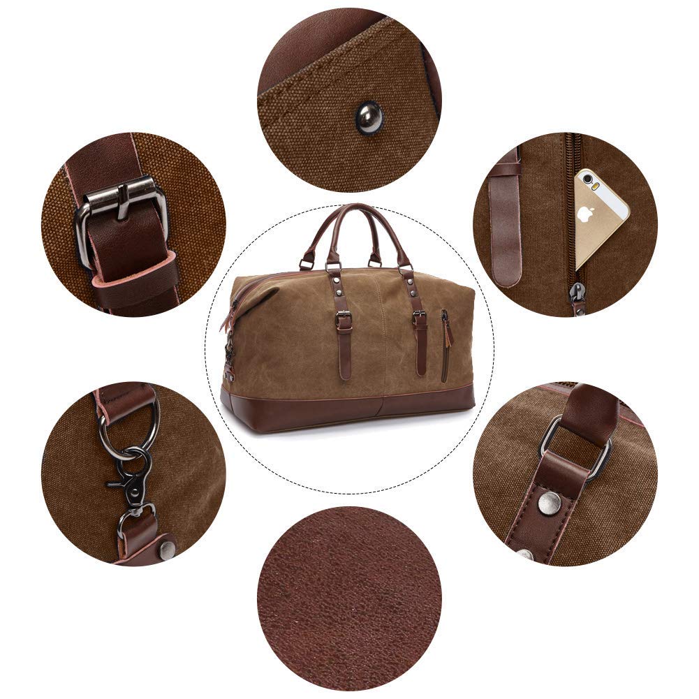 Bolsa de viaje de fin de semana, multifunción, bolso de mano, bolso de hombro para fin de semana, de lona, piel sintética, retro, bolsa de deporte, bolsa de viaje, bolso de lona, unisex, holdall,
