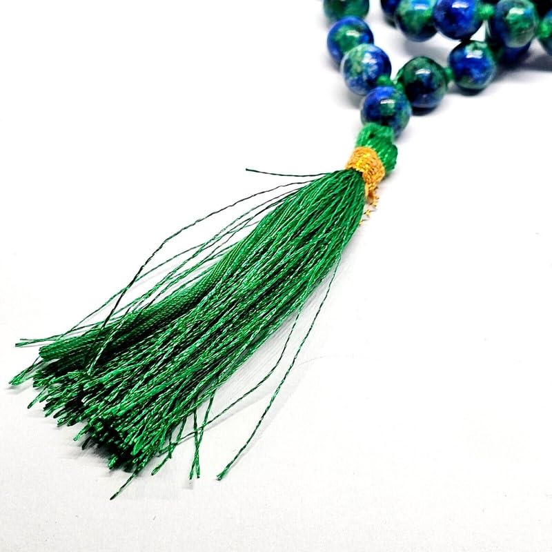 Collier Mala Chrysocolla AAA : perles de 8mm nouées main pour méditation - 6