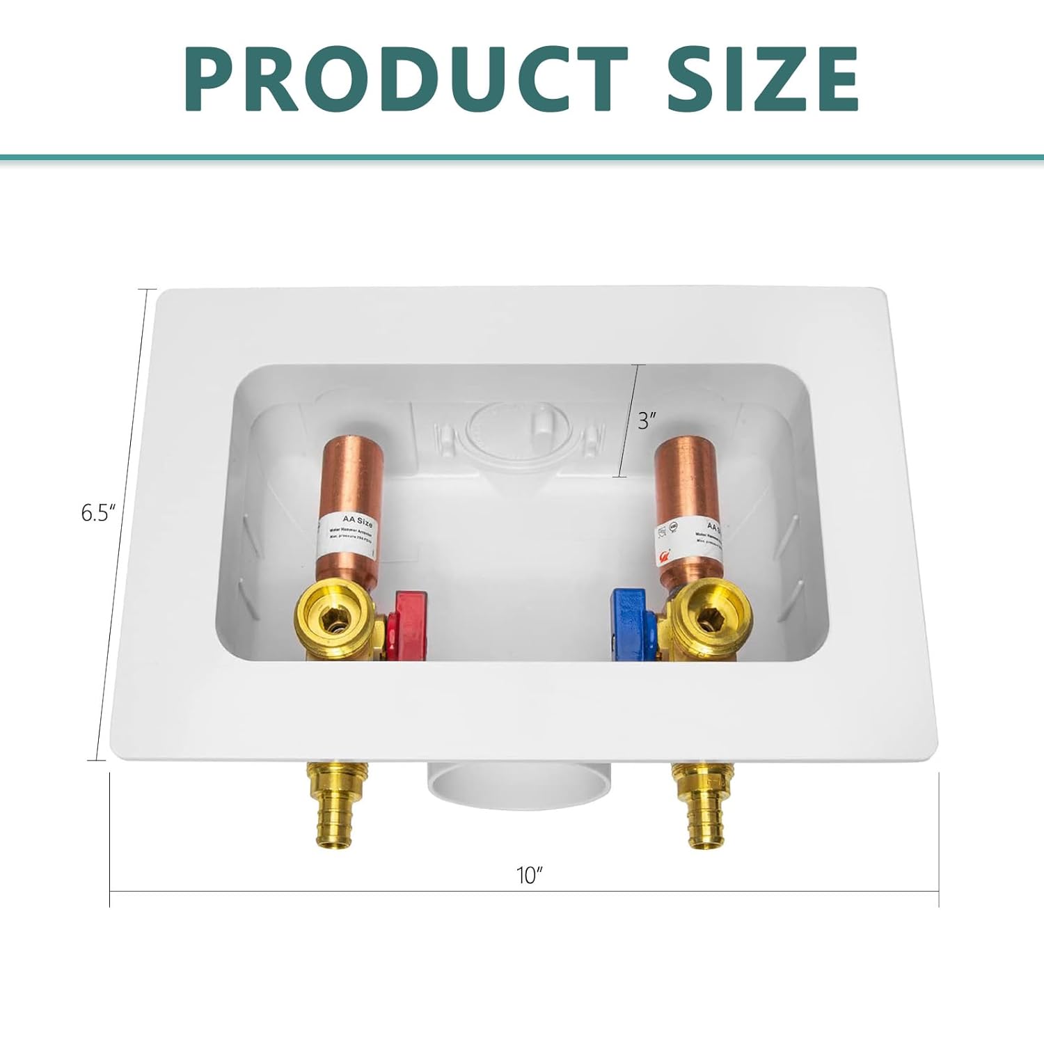 Washing Machine Outlet Box, Niikappu 1/2 Inch Pex Crimp Inlet x 3/4 Inch MHT Outlet Connection, Washer Box with Center Drain, with Copper Water Hammer Arrestor
