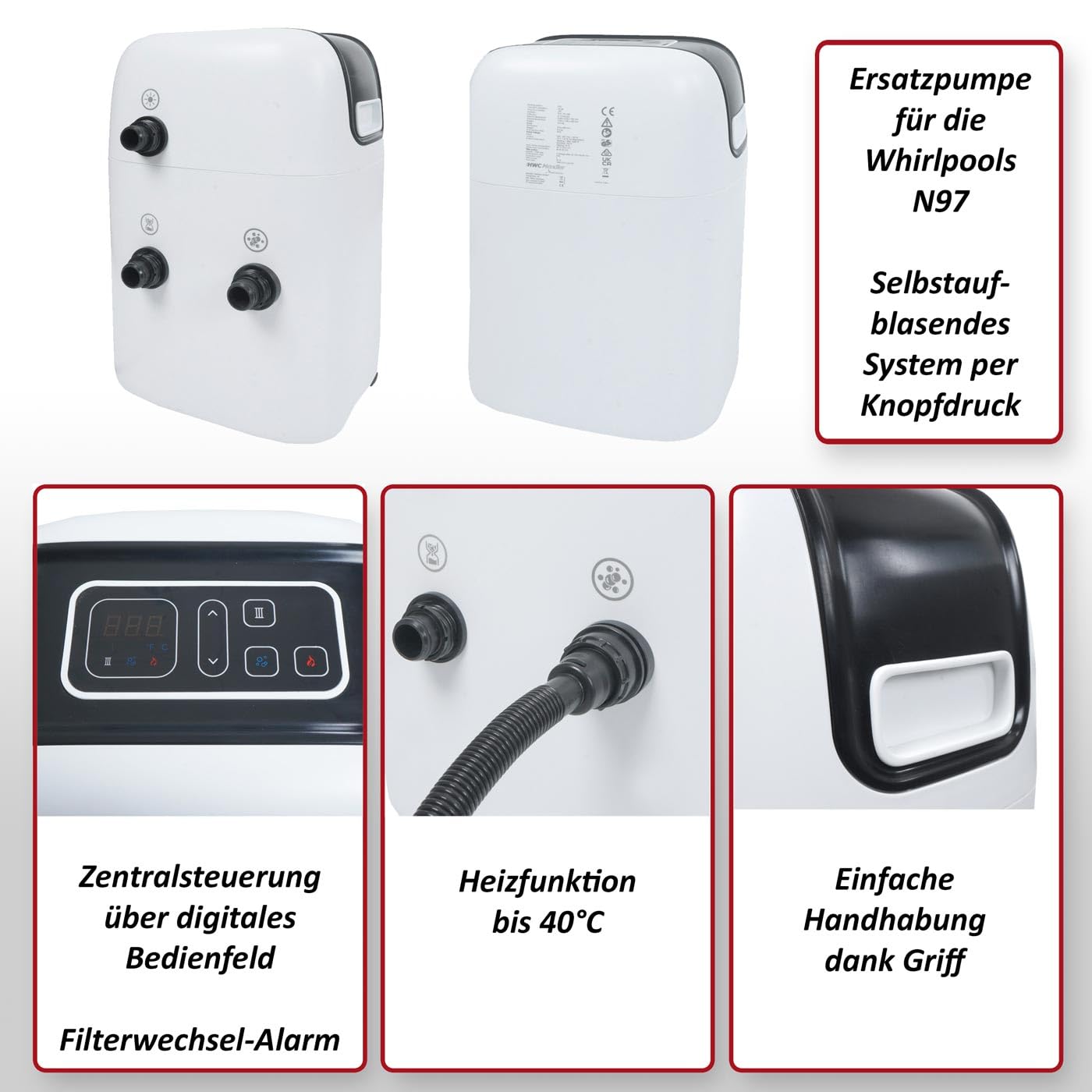 Mendler Pumpe für Whirlpool HWC-N97, Ersatzpumpe Bedienfeld Zubehör, Heizfunktion 52x35x23cm
