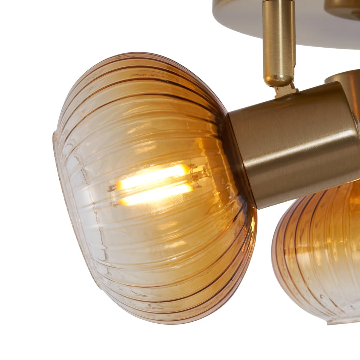 Qazqa Deckenstrahler, Deckenspot - Teddy - Gold mit Bernsteinglas, max. 10W, Geeignet für LED, 36cm, Rund, 3-flammig, Ideal als Küche lampe und Wohnzimmerlampe