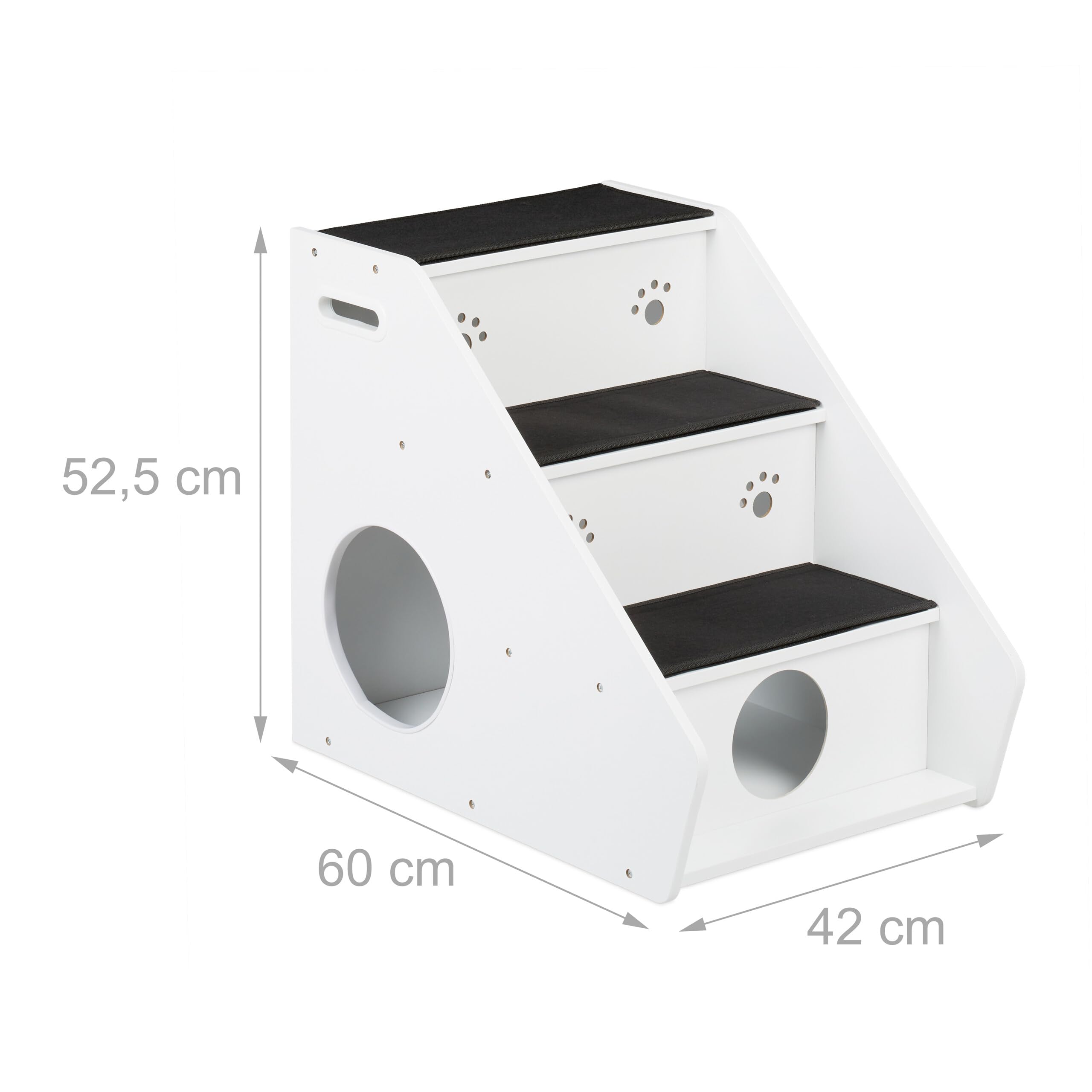 Relaxdays Scaletta a 3 Gradini per Cani e Gatti, per Tappeto, Letto e Divano, HxLxP: 52,5 x 42 x 60 cm, Bianco Nero