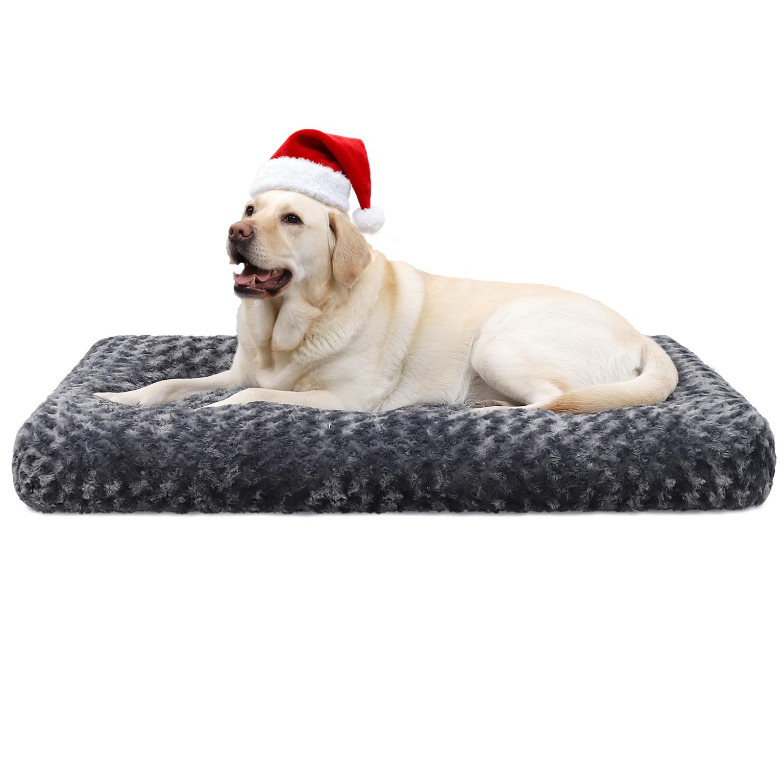 KSIIA Large Dog Bed Washable, Calming Crate Mattress with Non Skid Bottom, Fluffy Anti Anxiety Dog Beds, Pet Pillow Cushion, Dark Grey, 90x60x8cm