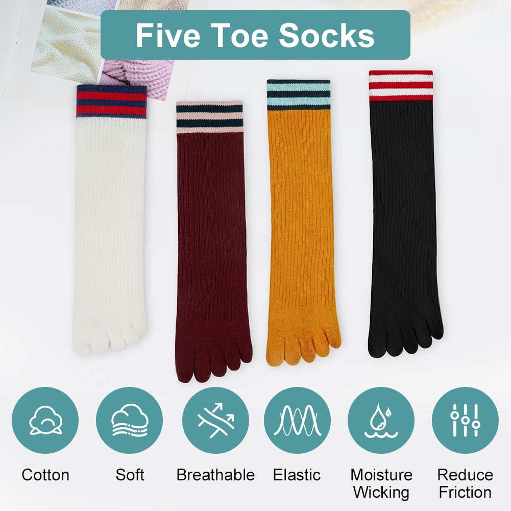 flintronic 4/5 Paia Calzini da Donna con Dita, Sportivi in ​​Cotone Traspirante, Morbide e Calde