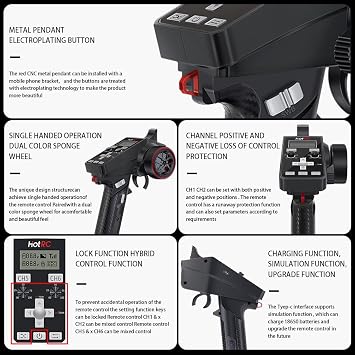 HOTRC CT-6A RC Transmitter and Receiver 6 Channel 2.4ghz Hand Controlled RC Car Boat Tanks Remote Controller (CT-6A)