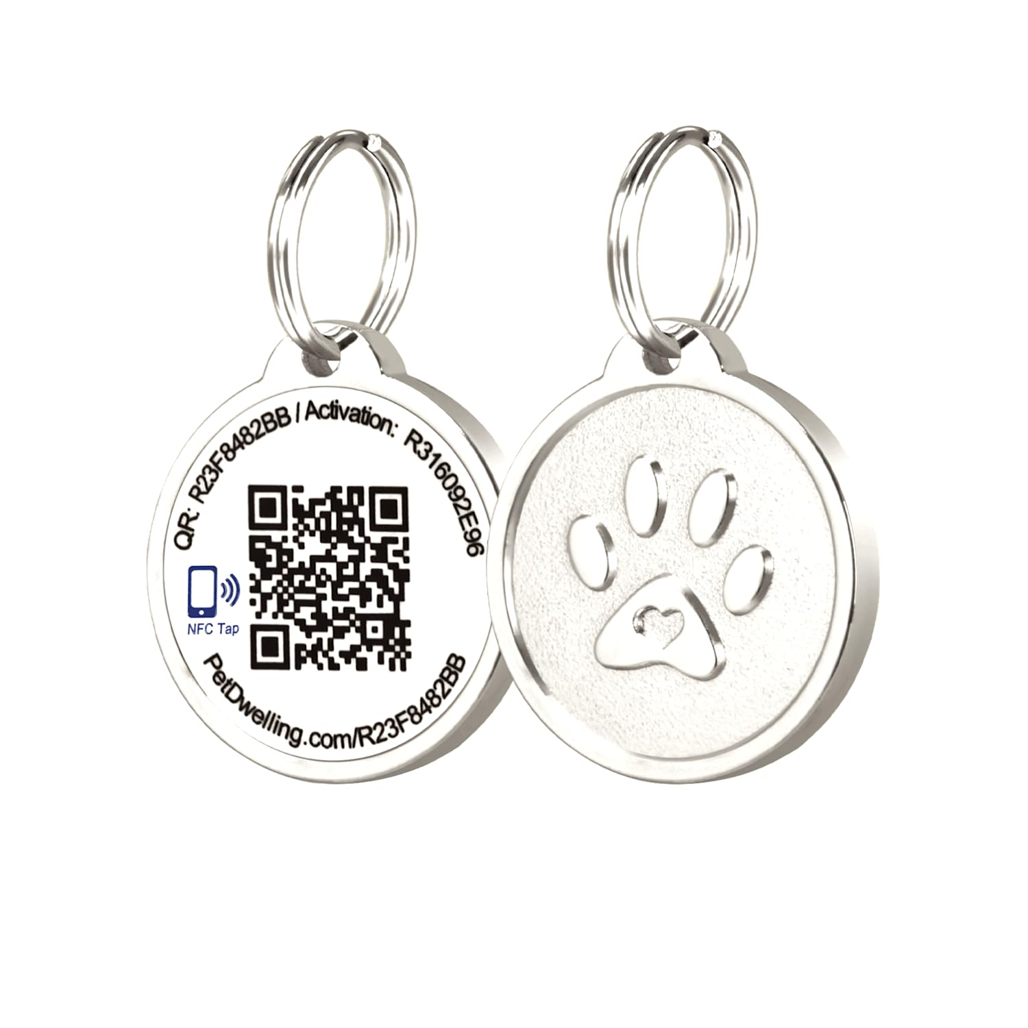 Pet Dwelling Premium NFC & QR Code Smart ID Tag for Dogs - Easy Scanning, Instant Profile Access, Real-Time Location Alerts(Silver Paw)