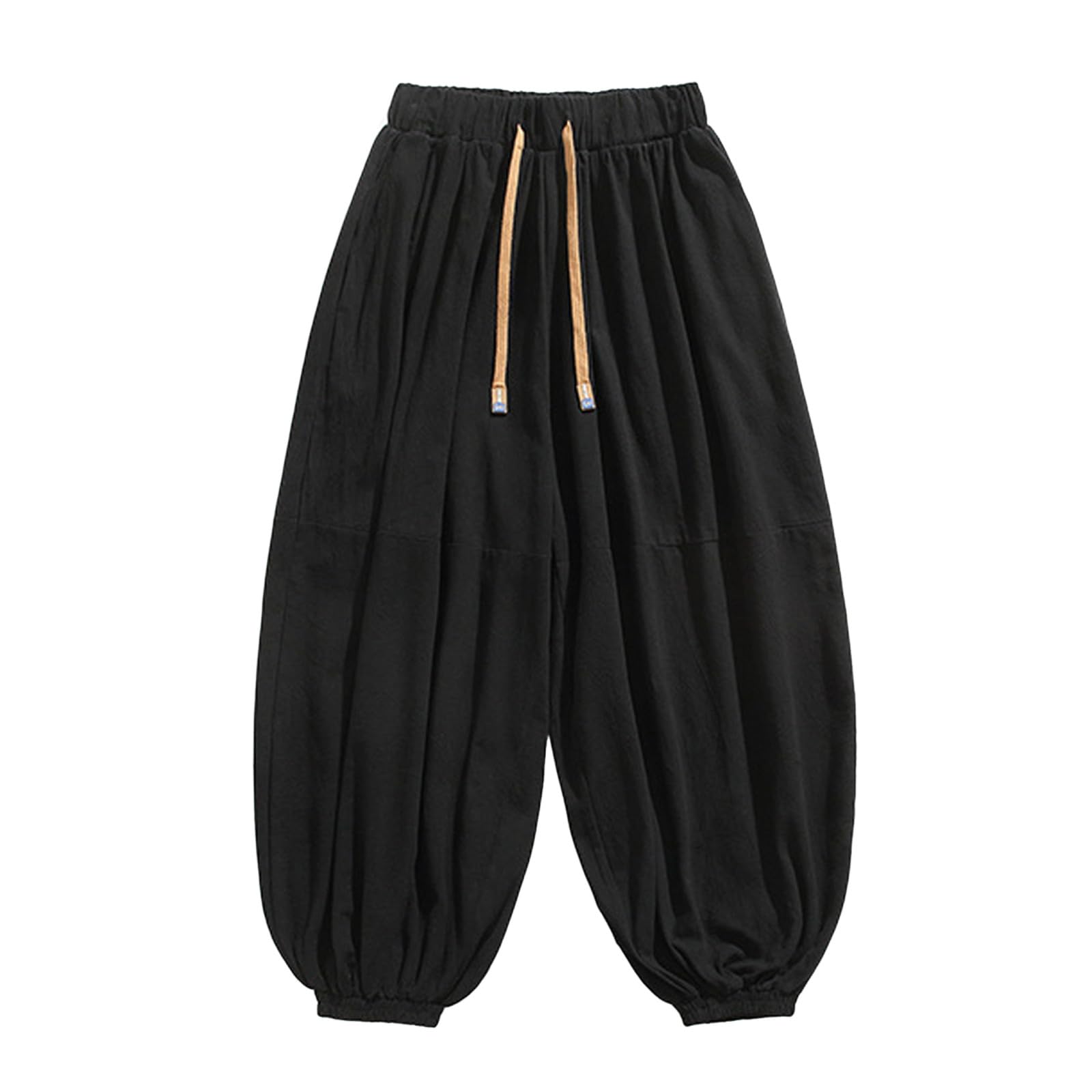 Pantaloni harem da uomo in lino, leggeri, estivi, larghi, con coulisse, pantaloni da jogging Hip Hop Harajuku Streetwear da spiaggia, yoga, tempo libero Y2K Hippie