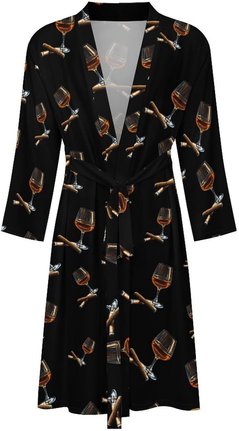 Cigar And Wine Mens Robe Long Bathrobe for Women Bath Robes Lightweight Soft Printed Sleepwear