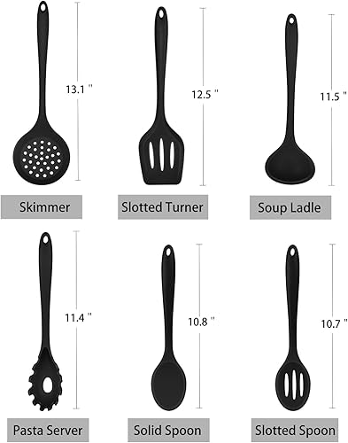 Miniatura 2 de TeamFar Juego de 6 utensilios de cocina de silicona, resistentes al calor, espátula, cucharón, cuchara para pasta, servidor de pasta para utensilios