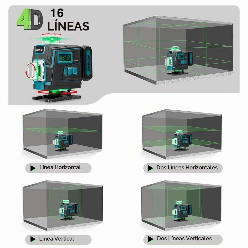 ONEVAN Nivel Láser con Trípode,4D x 360° Nivel Laser Autonivelante | App/30 m mando, 1m trípode ajustable, autonomía de 6-8 horas con dos baterías, pantalla LED,para Colocación/Azulejos/Reformas