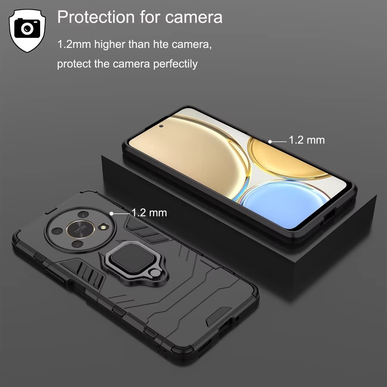 DERHAN Cover per Honor Magic 4 Lite 5G con Vetro Temperato, Custodia Protettiva Resistente Antiurto Robusta Case con Supporto Magnetico Rotante a 360