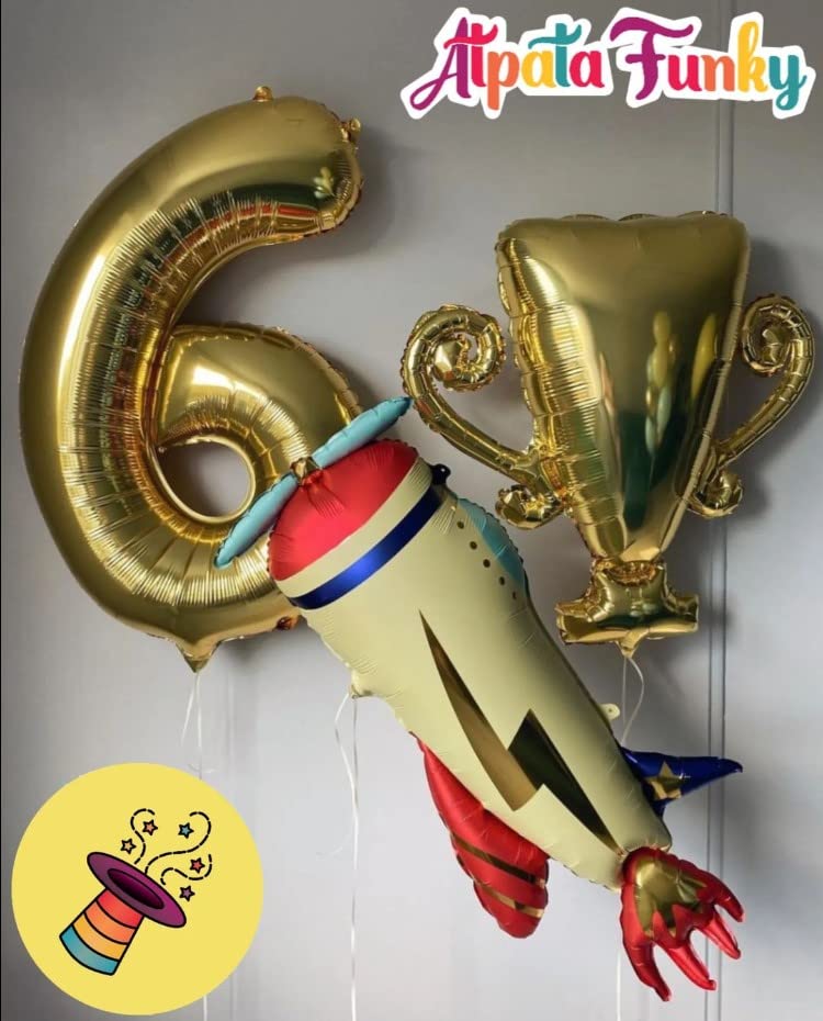 Image of Atpata Funky 6 Number Golden Foil Balloon 32 inch Size Birthday Decoration Items | Happy Birthday Decoration Kit | 6th Year Birthday Party Anniversary Wedding Decorations