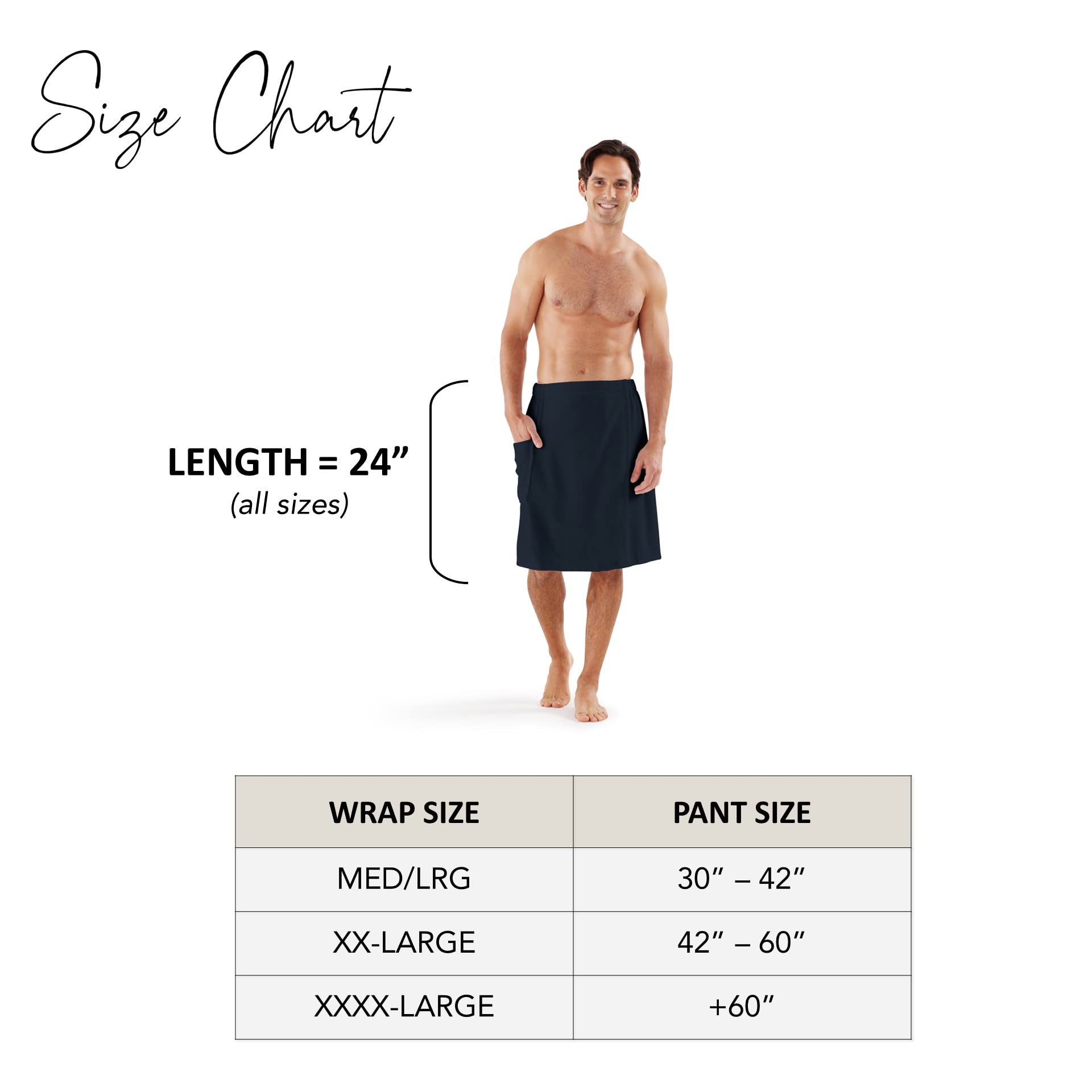 Boca Terry Mens Towel Wrap, 100% Cotton Mens Bath Wrap, Elastic Waist Towel for Shower, Spa, Sauna, Gym - Secure & Adjustable