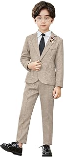 LOLANTA Kids Boy Plaid Suit 2Pcs Blazer Sport Coat Pants Set Formal Wear | Suit for Birthday Wedding Party School Events, Boys Slim Fit Elastic Waist Dresswear, Gentleman Formal Ring Bearer Outfit