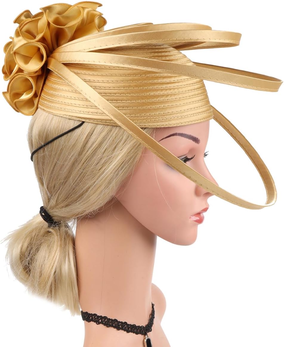 Women Fascinator Headband Tea Party Hat Khaki Exaggerated Bridal Headpiece for Cocktail Banquet Special Occasion