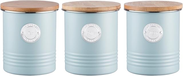 Typhoon Living Blue Tea Coffee Sugar Canister Storage Jar Container Set