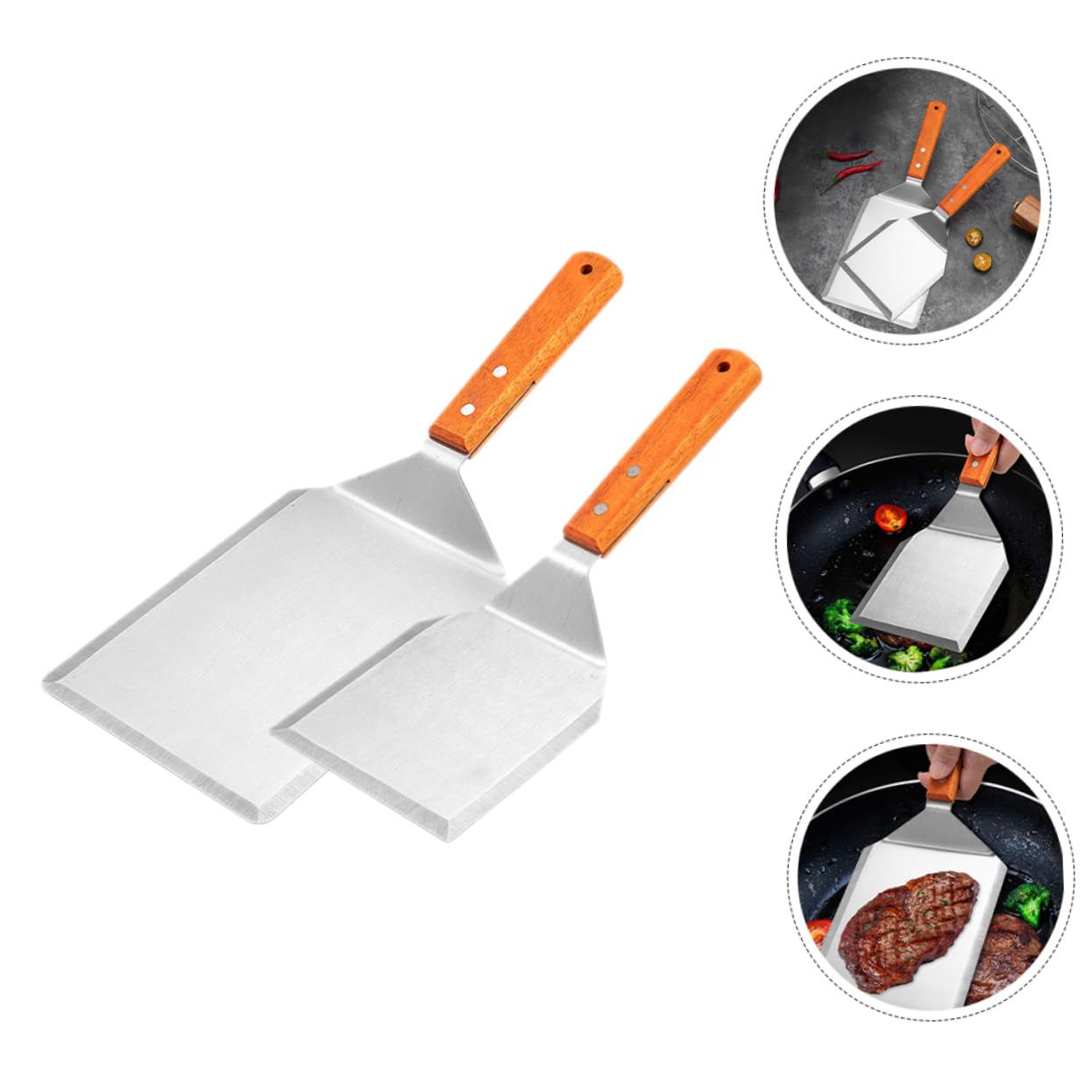 Alipis 2 Espátulas De Acero Inoxidable para Panqueques Sartén Profesional para Wok Parrilla Plancha Machacador Sartén para Estufa Pala Espátula para Freír