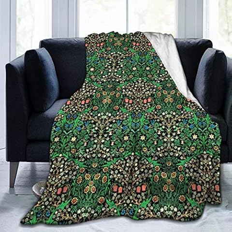 Meiya-Design Fleece Blanket 50" x 60"- William Morris Jacobean Floral Black Background Home Flannel Fleece Soft Warm Plush Throw Blanket for Bed/Couch/Sofa/Office/Camping Cover