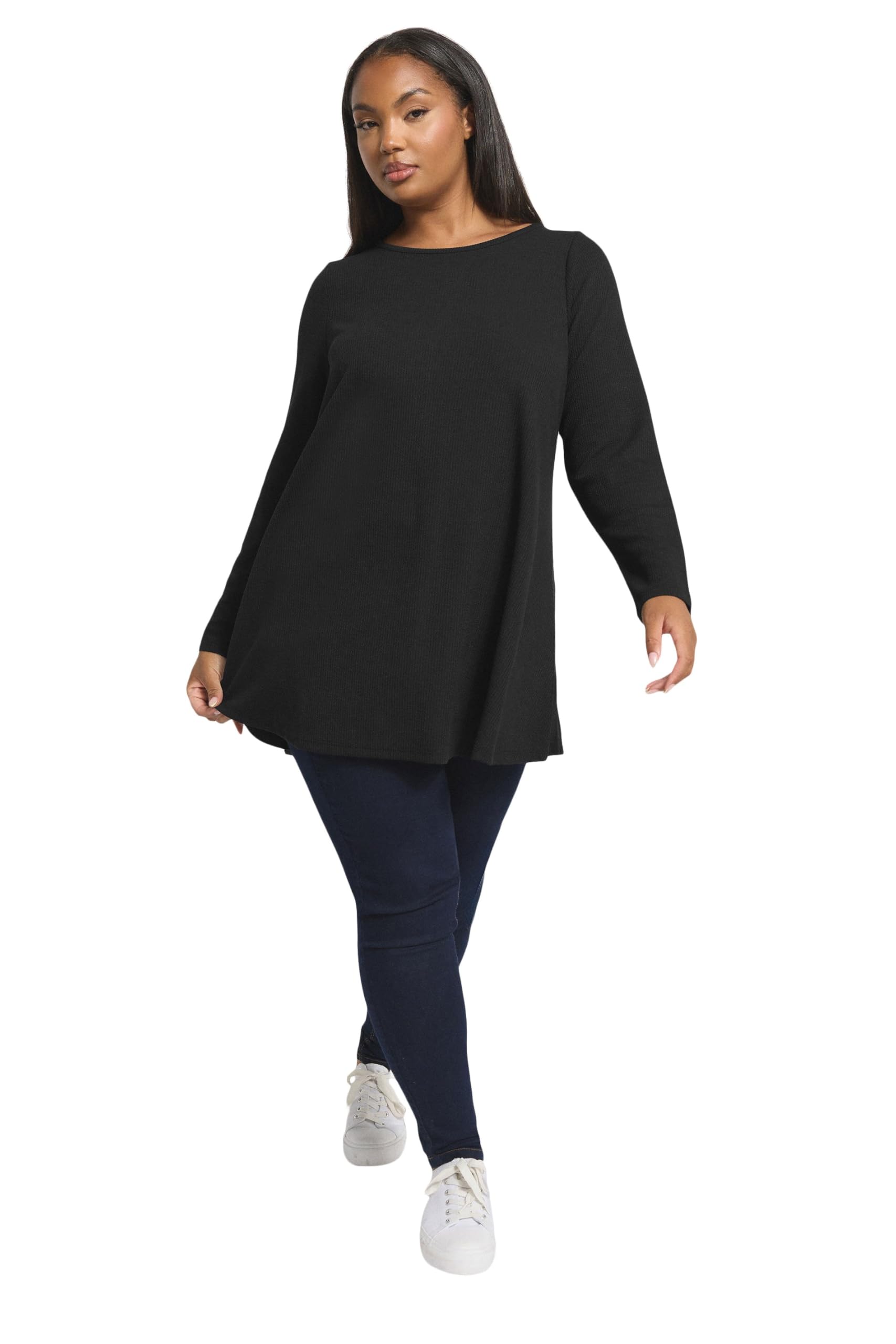 Yours Women's Black Curve Ribbed Swing T-Shirt - Plus Curve 20 Plus