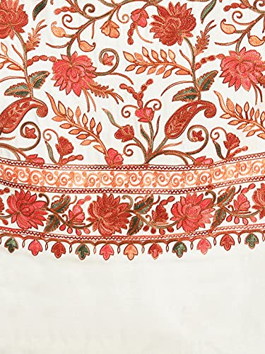Zamour Kashmir Women Stole Scarf Wrap Shawl with Indian Embroidery Flower - 63794