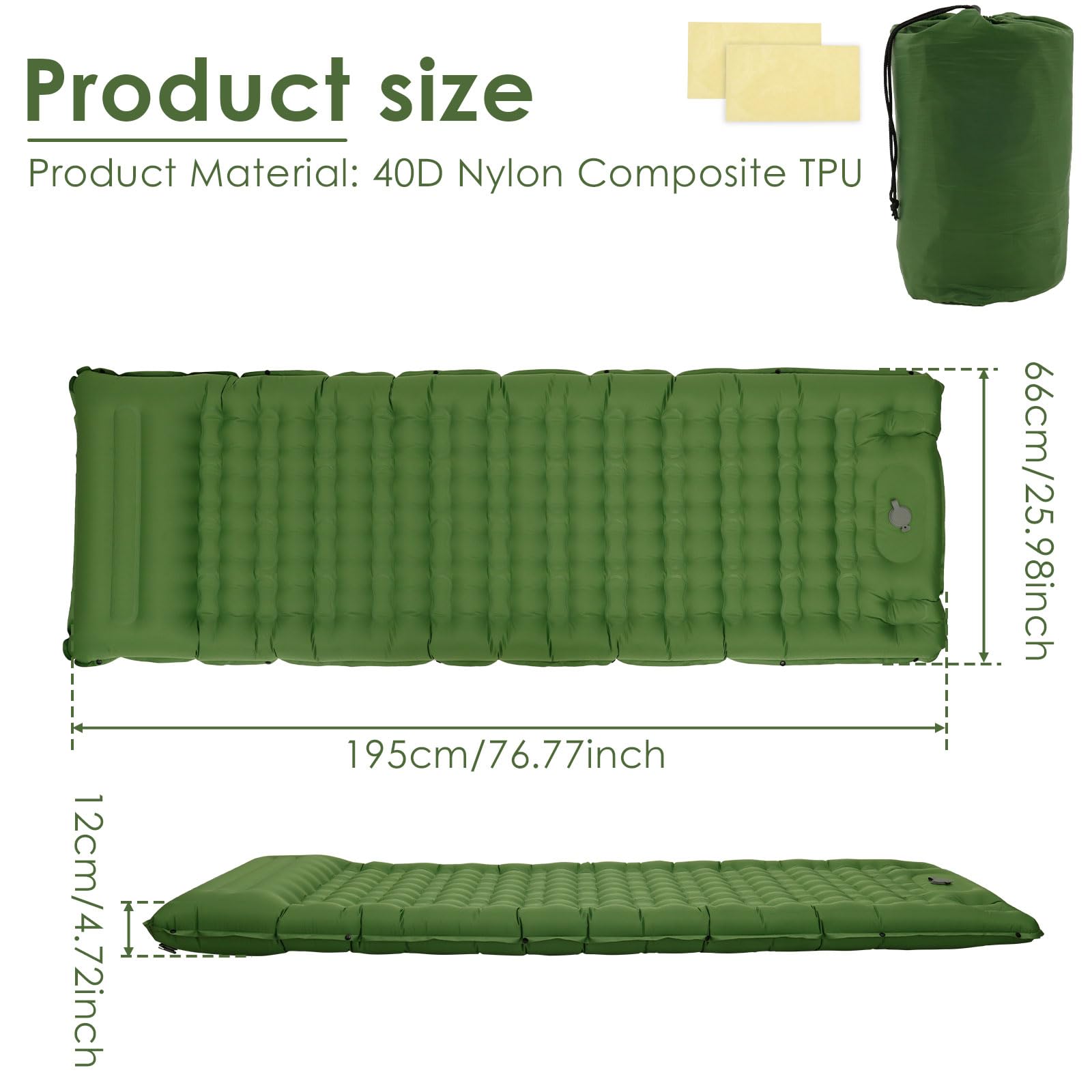 LENGYANN Camping Mat Tear Resistant Nylon Sleeping Pad with Built in Foot Pump Waterproof, Camping Mattress for Backpacking Hiking Traveling,Inflatable Sleep Mat,in Self-Inflating Sleeping Mats