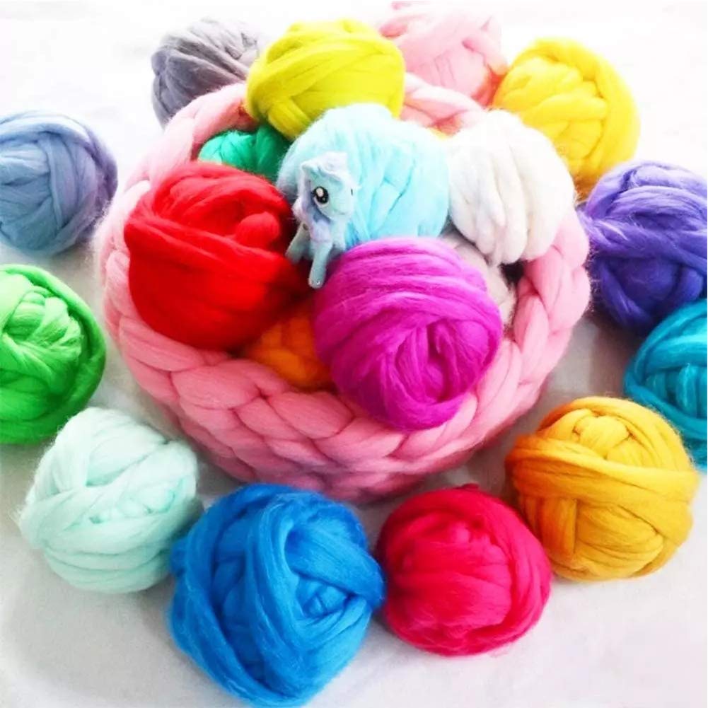 Natural Wool Roving Yarn For Felting & Crafting – Chunky Fibers In Assorted Colors