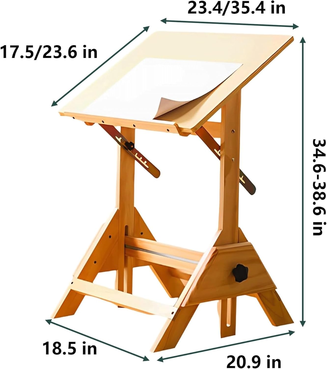 Drafting Table Art Desk for Adults - Solid Wood Drawing Table with Adjustable Angle & Height, Includes Stool - Ideal for Graphic Design, Reading, Studio & Study