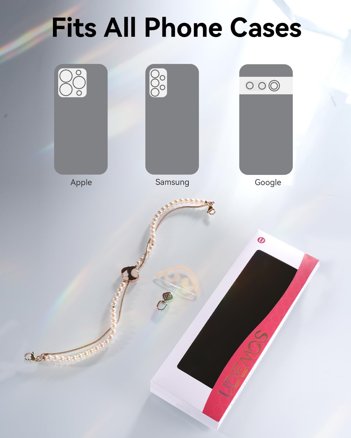 UDEMOS Beaded Phone Charm - Detachable Anti Theft Cellphone Lanyard Wrist for Women Girls Party Traveling [Hands-Free Phone Wrist Strap], Fits iPhone, Galaxy, Pixel and More